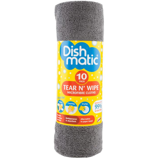 Dishmatic Tear N Wipe 10Pk Microfibre Cloth - Grey