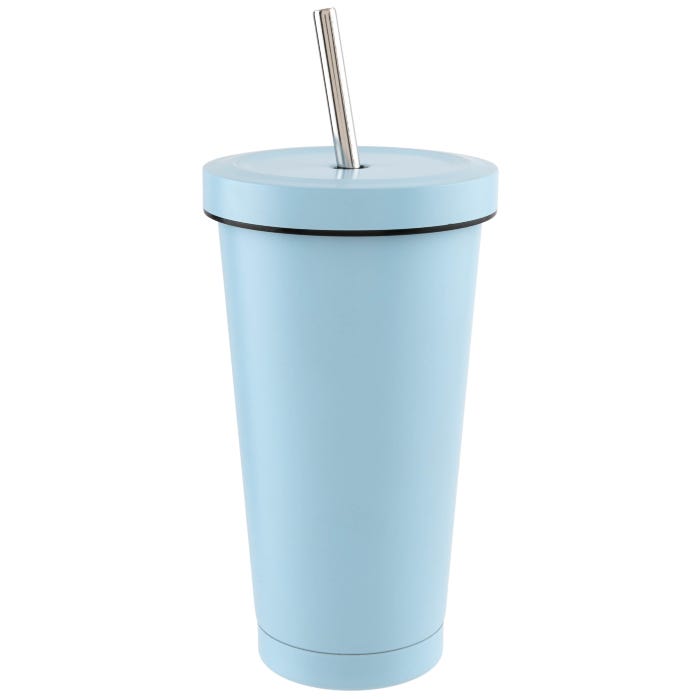 Insulated Tumbler with Metal Straw - Blue