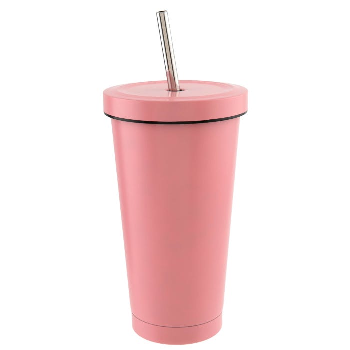 Insulated Tumbler with Metal Straw - Pink