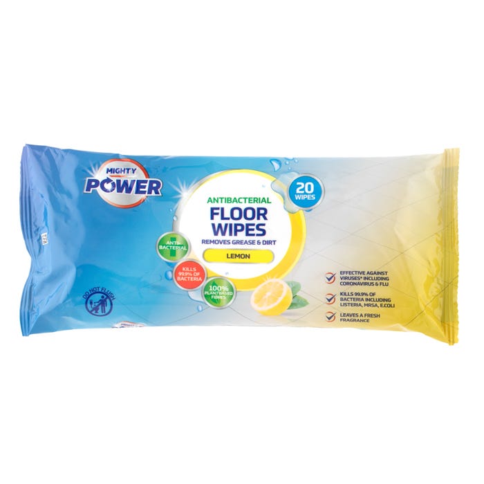 Mighty Power Antibacterial Floor Wipes - Lemon (Pack of 20)