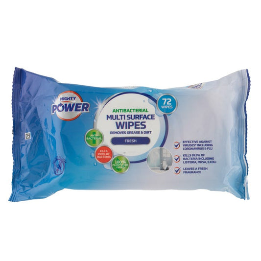 Mighty Power Antibacterial Multi Surface Wipes - Fresh (Pack of 72)