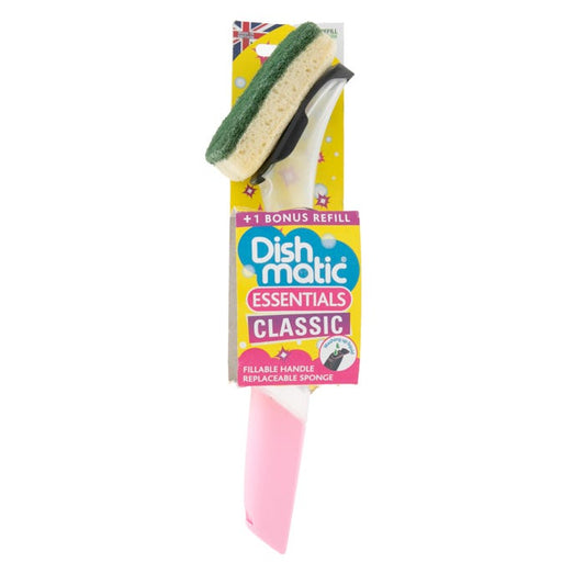 Dishmatic Essentials Classic Fillable Handle & Replaceable Sponge - Green & Pink