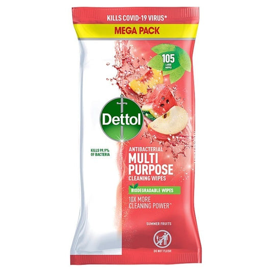 Dettol Antibacterial Multi Purpose Wipes Summer Fruits (Pack of 105)