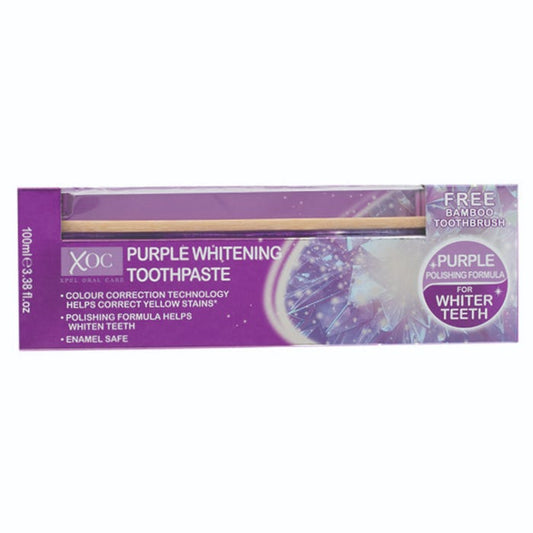 Xoc Purple Whitening Toothpaste With Bamboo Toothbrush, 100ml