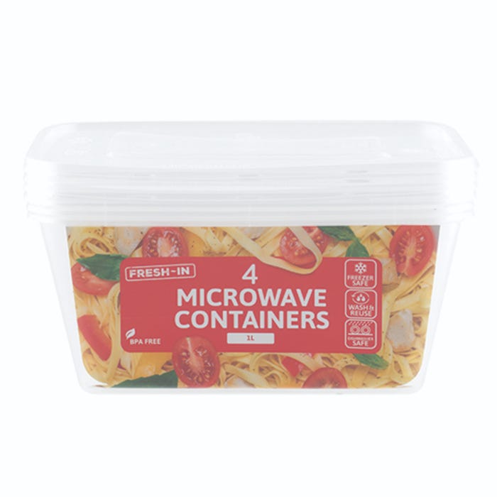 Rectangular Microwave Containers, 1L (Pack of 4)