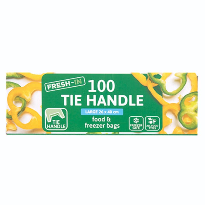 Food & Freezer Large Tie Handle Bags, 26 x 40cm (Pack of 100)