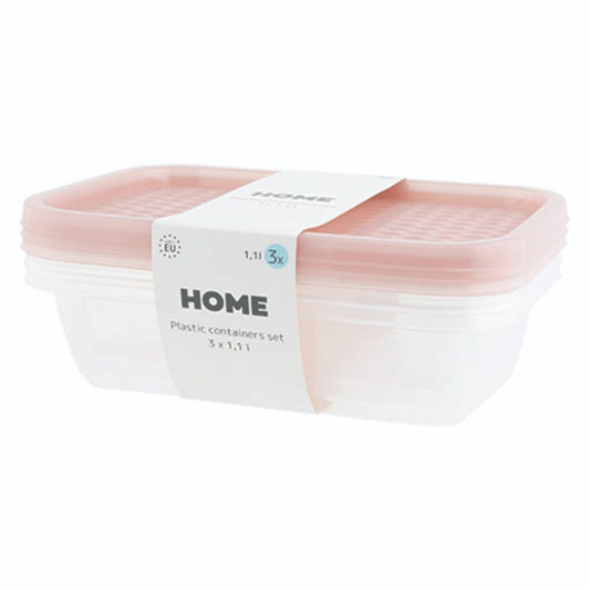 Plastic Containers - Pink, 1.1L (Pack of 3)