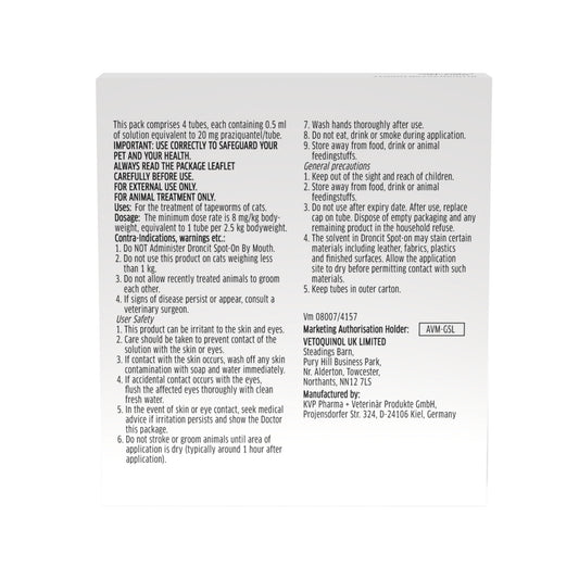 Droncit Spot-On Tapewormer For Cats from 1kg 4 Pack
