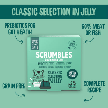 Scrumbles Complete Wet Cat Food Classic Selection in Jelly 12 x 80g Tin