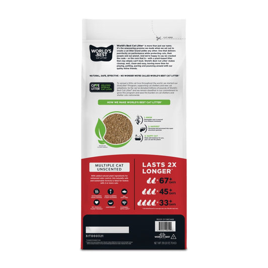 World's Best Quick Clumping Corn Multiple Unscented Cat Litter 12.7kg