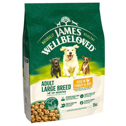 James Wellbeloved Large Breed Adult Dry Dog Food Turkey & Rice 15kg