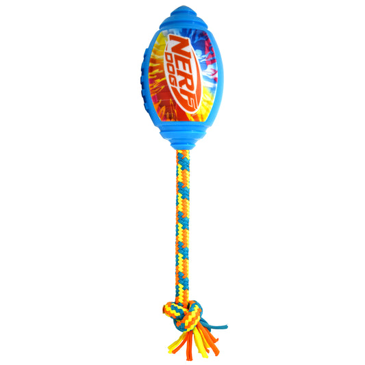 Nerf Colour Blast Squeak Football with T Shirt Rope TPR Dog Toy