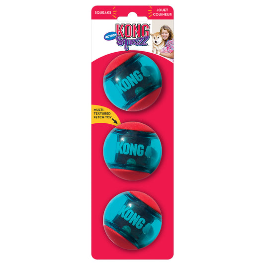 KONG Squeezz Action Ball Squeaky Dog Toy Medium x3