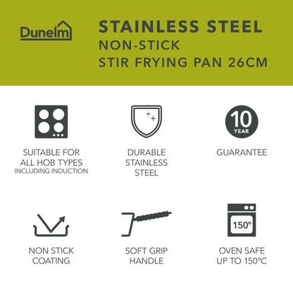 Non-Stick Stainless Steel Stir Frying Pan, 26cm