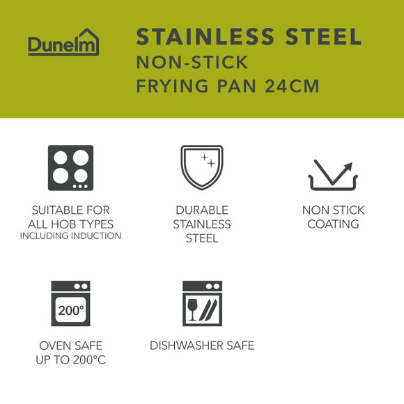 Essentials Non-Stick Stainless Steel Frying Pan, 24cm
