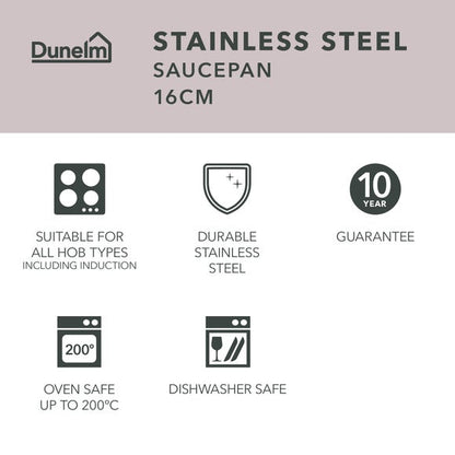 Recycled Stainless Steel Saucepan, 16cm