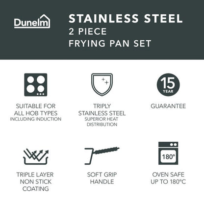 Non-Stick Tri Ply Stainless Steel 2 Piece Frying Pan Set