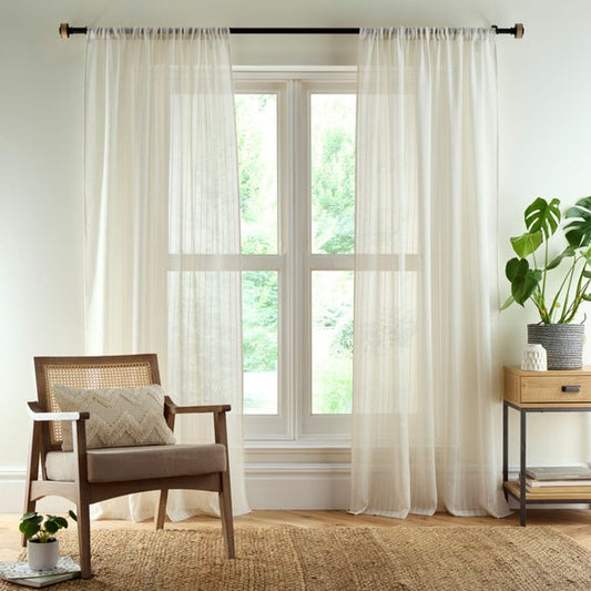 Lucia Stripe Natural Slot Top Voile Pair