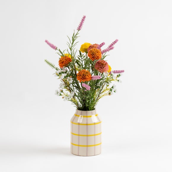 Artificial Chrysanthemum in a Gingham Ceramic Vase