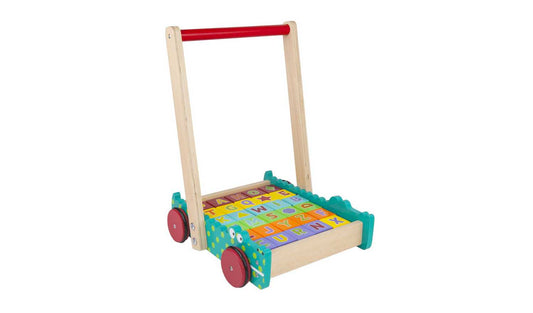Chad Valley Wooden Crocodile Trolley and Blocks