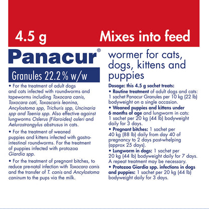 Panacur Worming Granules for Cats, Kittens, Dogs & Puppies 3x4.5g