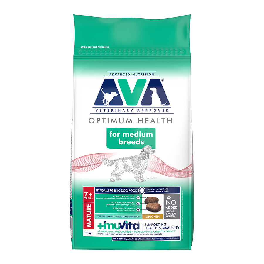 AVA Optimum Health Medium Breed Senior Dry Dog Food Chicken 15kg