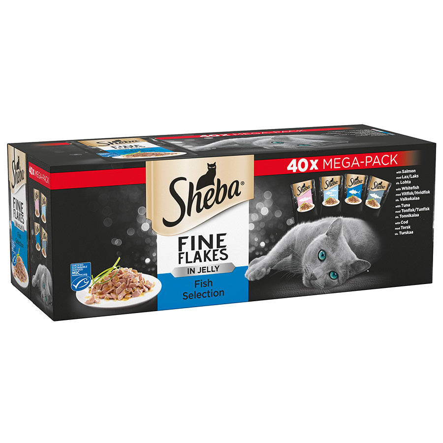 Sheba Fine Flakes Wet Adult Cat Food Fish In Jelly 40x85g