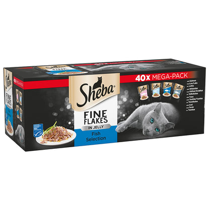 Sheba Fine Flakes Wet Adult Cat Food Fish In Jelly 40x85g