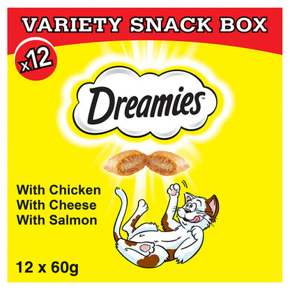 Dreamies Variety Snack Box Cat Treats with Chicken, Cheese & Salmon 12x60g