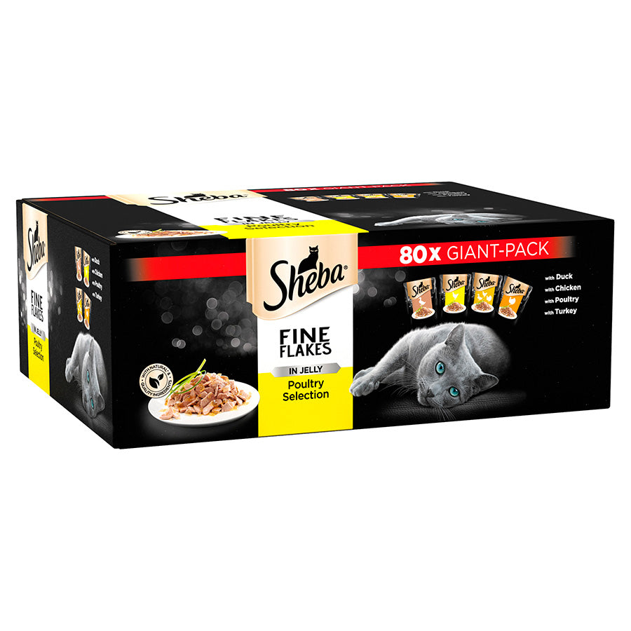 Sheba Fine Flakes Adult Wet Cat Food Poultry In Jelly Giant 80x85g