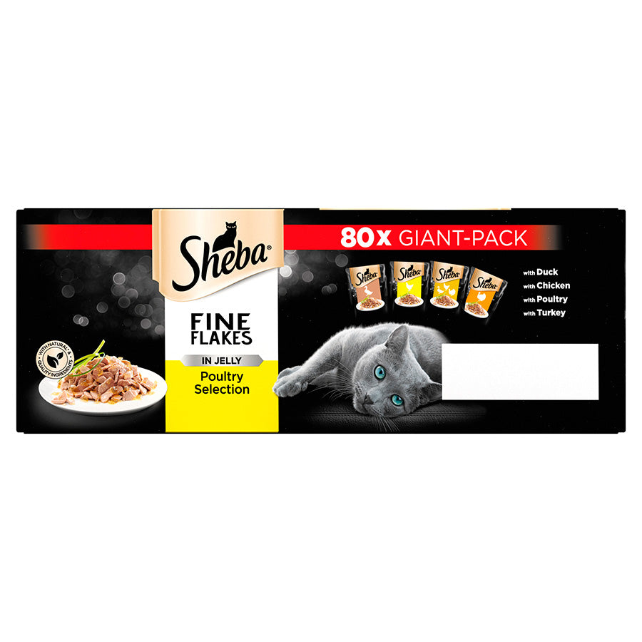 Sheba Fine Flakes Adult Wet Cat Food Poultry In Jelly Giant 80x85g