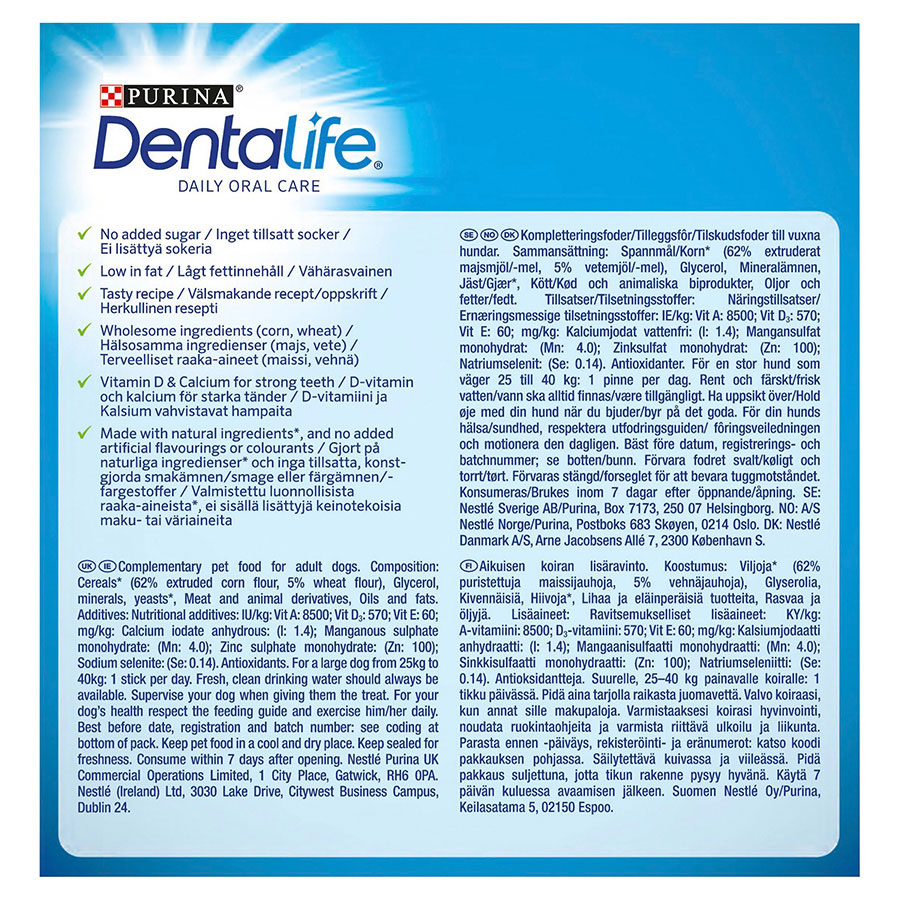 Dentalife Large Breed Adult Dog Dental Chew Sticks Chicken 36 Pack