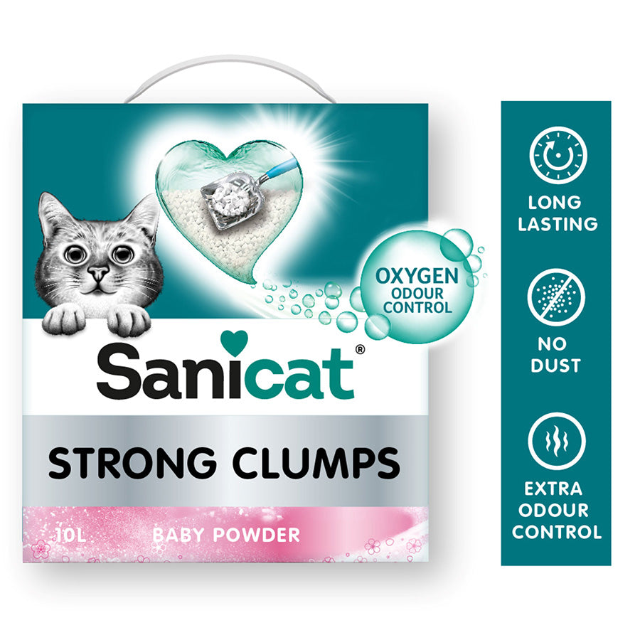 Sanicat Strong Clumps Clumping Cat Litter with Baby Powder Scent 10 Litre