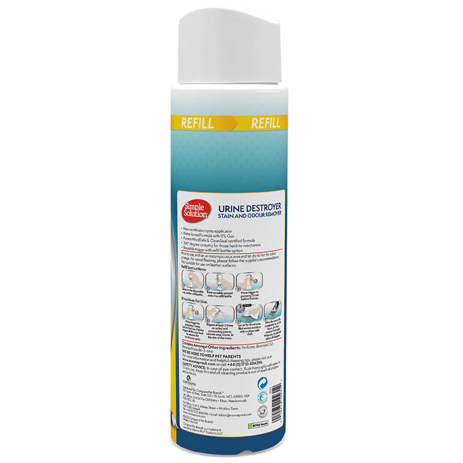 Simple Solution Dog and Cat Urine Destroyer Stain and Odour Remover Refill 400ml