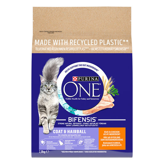Purina ONE Coat & Hairball Adult Dry Cat Food Chicken 2.8kg