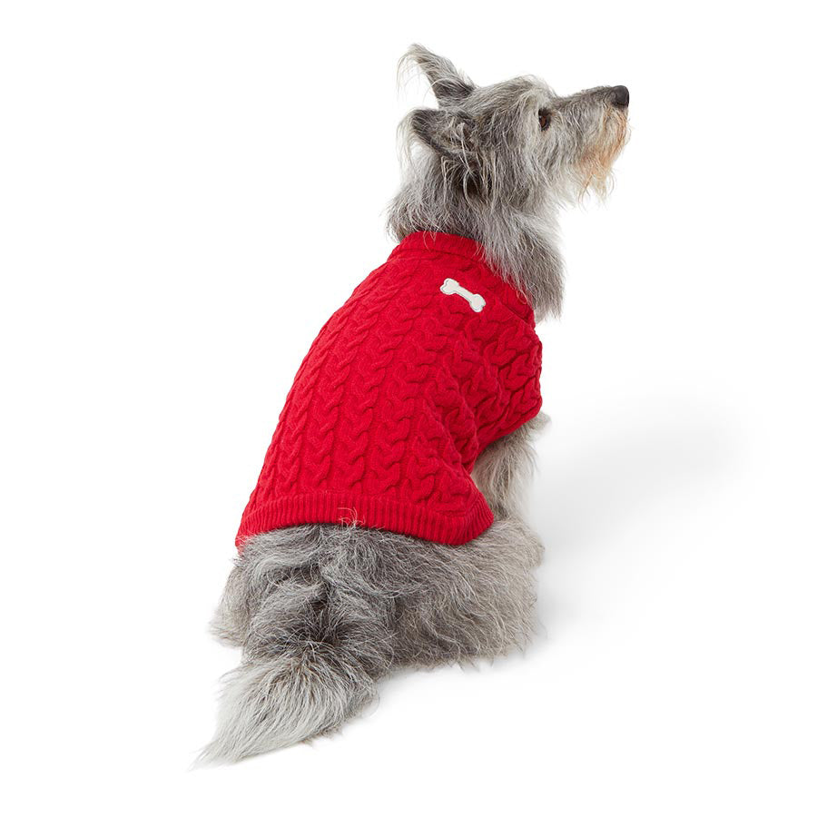 Pets at Home Cable Knit Bone Dog Jumper Red