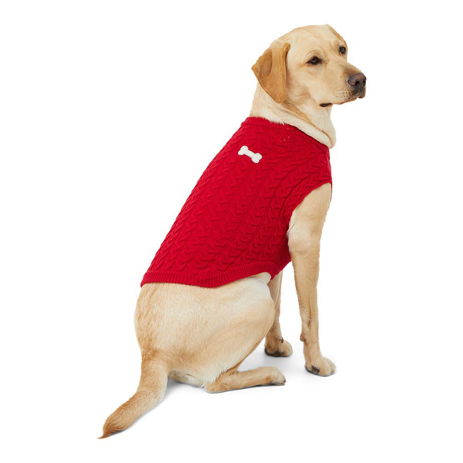 Pets at Home Cable Knit Bone Dog Jumper Red