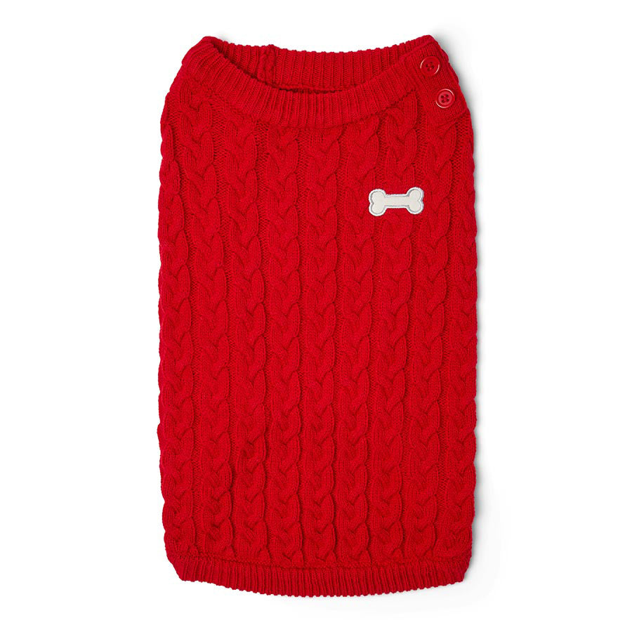 Pets at Home Cable Knit Bone Dog Jumper Red