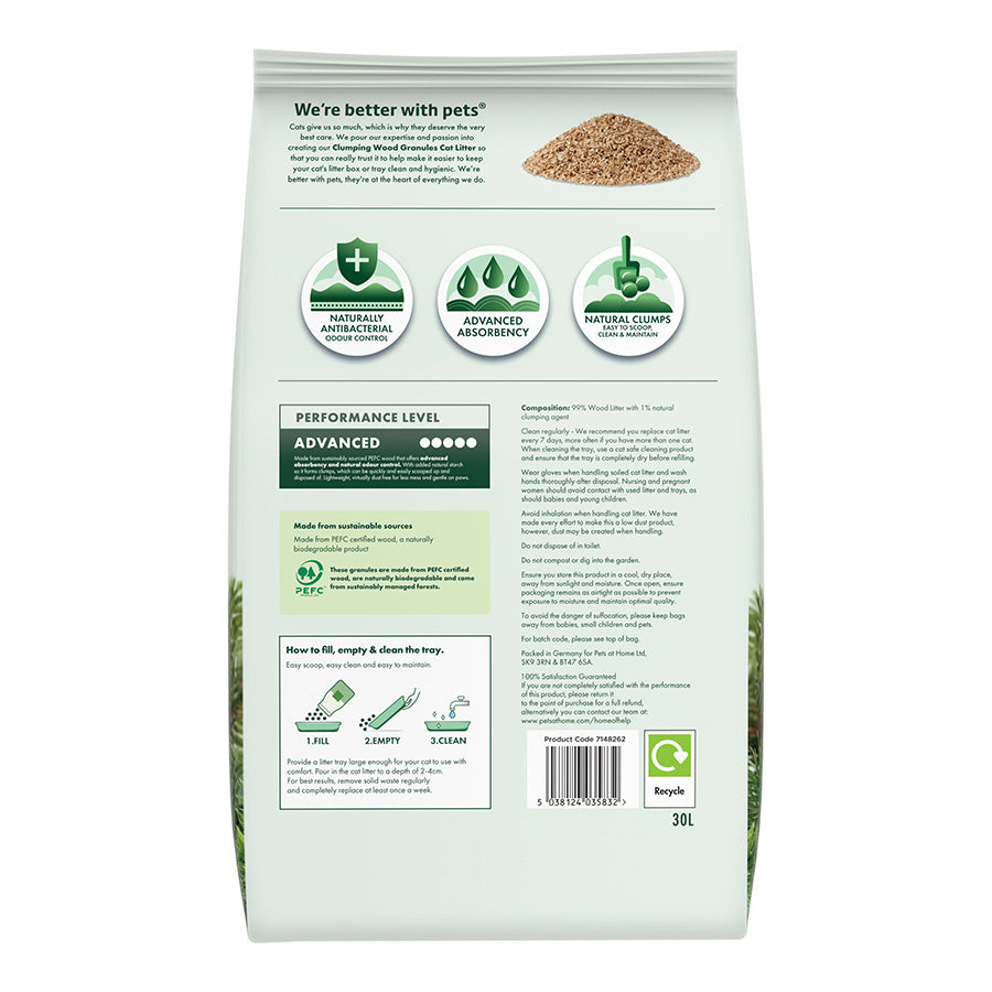 Pets at Home Pine Aroma Wood Granules Clumping Cat Litter 30L