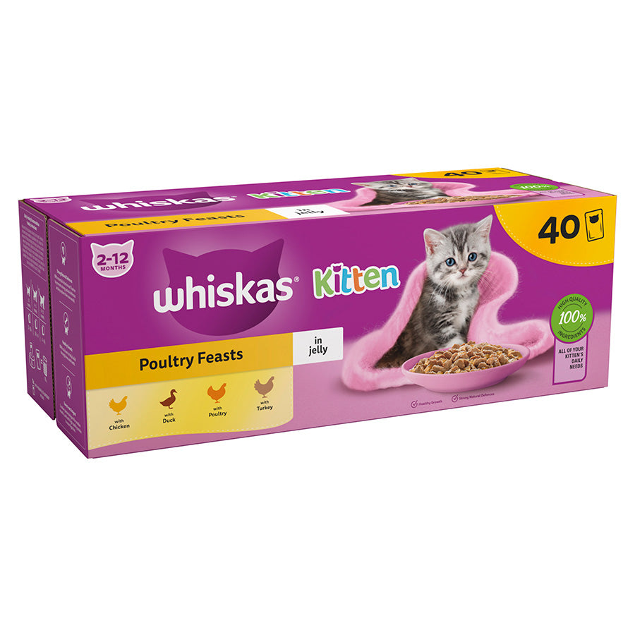 Whiskas Kitten Wet Cat Food Poultry Feasts in Jelly 40 x 85g Pouches