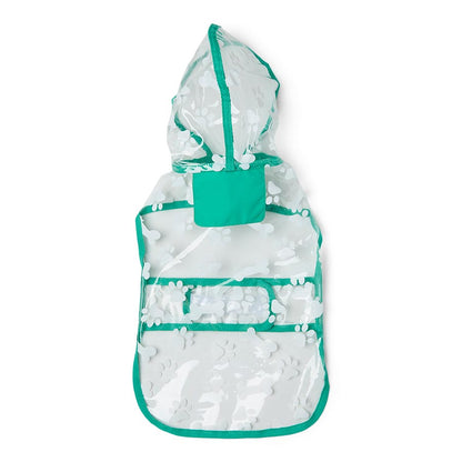 Pets at Home Printed Transpawrent Paw & Bone Dog Raincoat Teal
