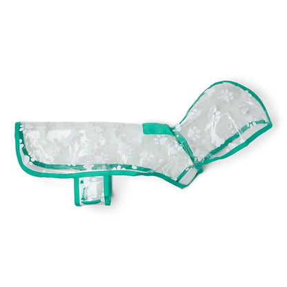 Pets at Home Printed Transpawrent Paw & Bone Dog Raincoat Teal