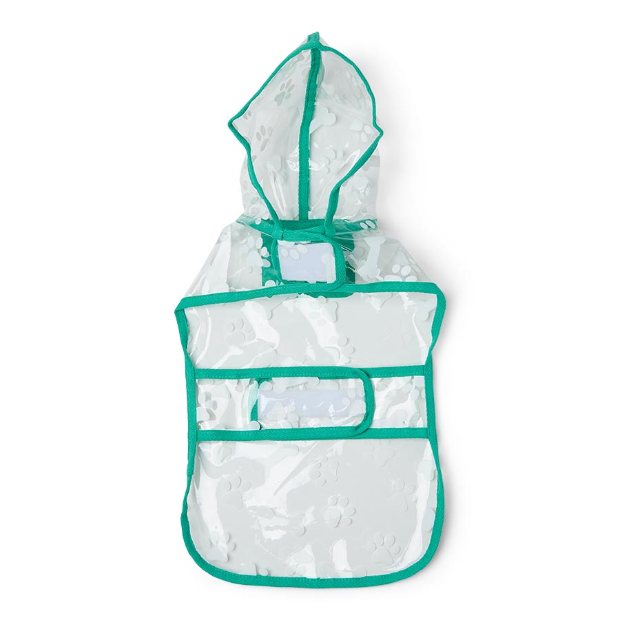Pets at Home Printed Transpawrent Paw & Bone Dog Raincoat Teal