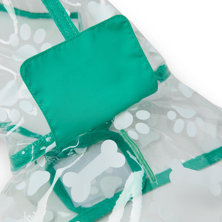 Pets at Home Printed Transpawrent Paw & Bone Dog Raincoat Teal