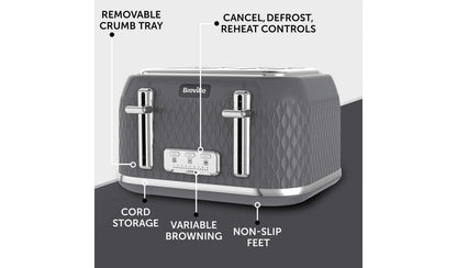 Breville VTR013 Curve 4 Slice Toaster - Grey and Chrome