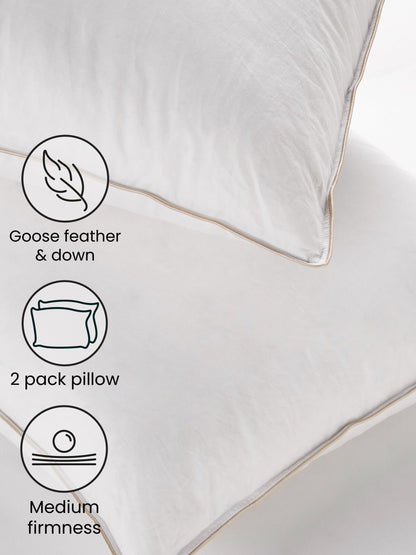 Set of 2 Medium 100% Cotton Goose Feather and Down Pillows