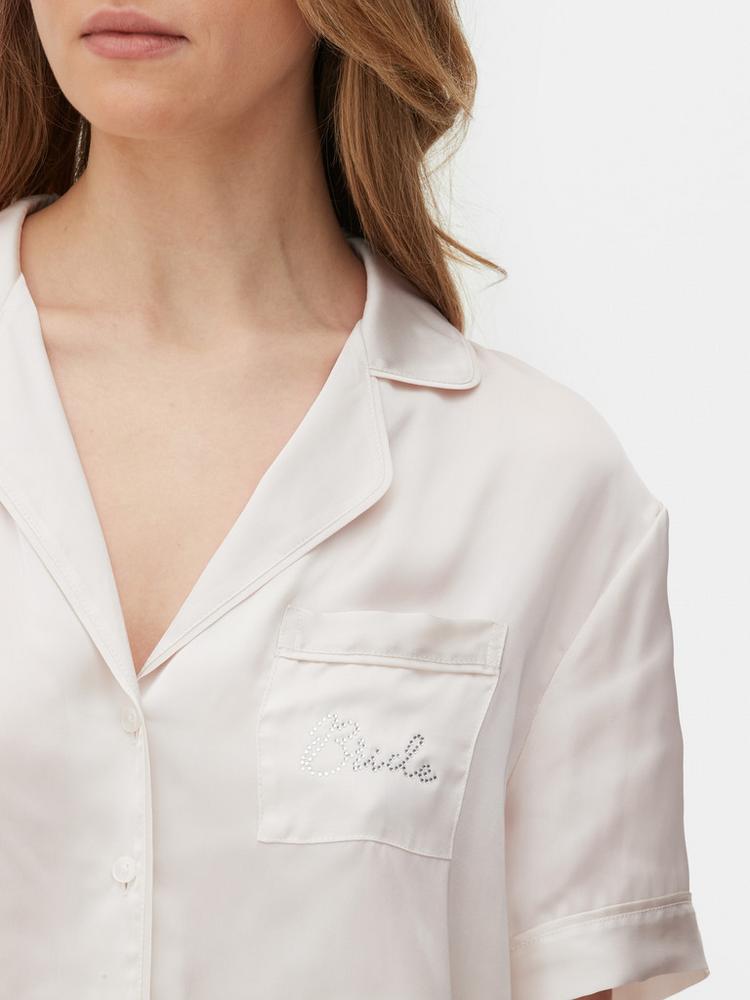 Bridal Satin Short Sleeve Shirt Pyjamas