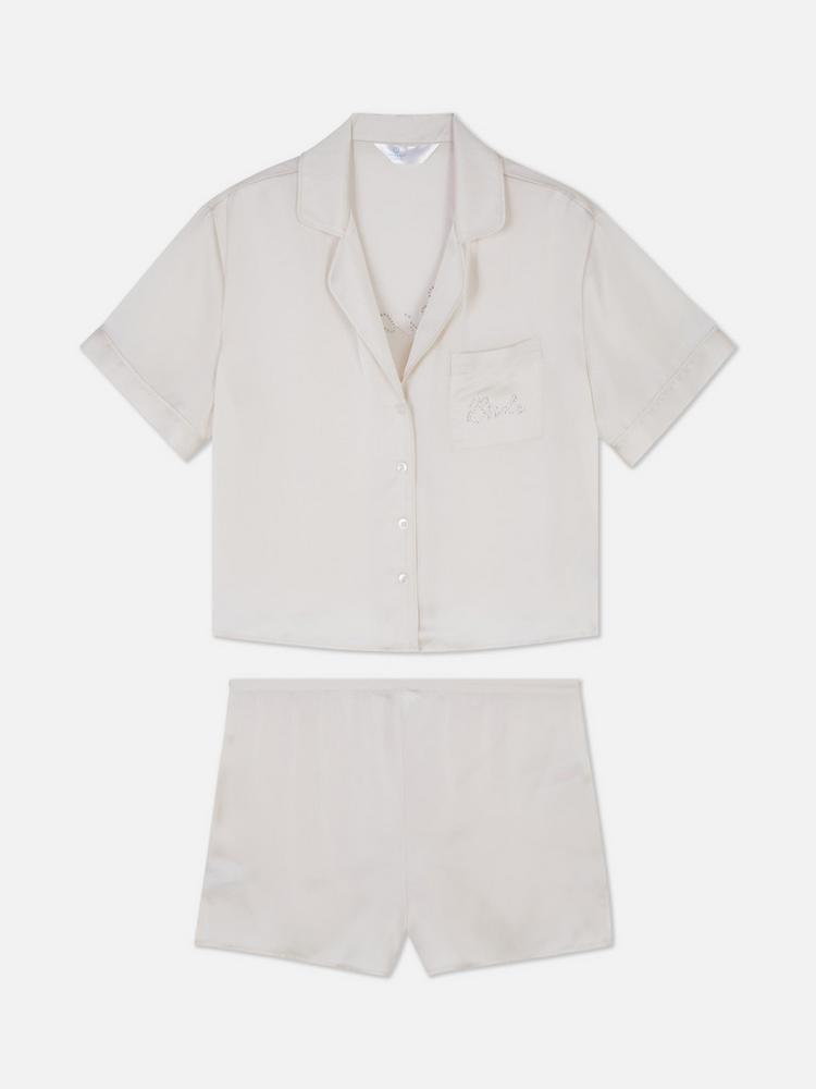 Bridal Satin Short Sleeve Shirt Pyjamas
