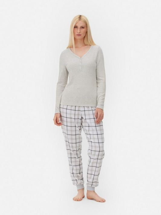 Check Bottom Long Sleeve Pyjama Set