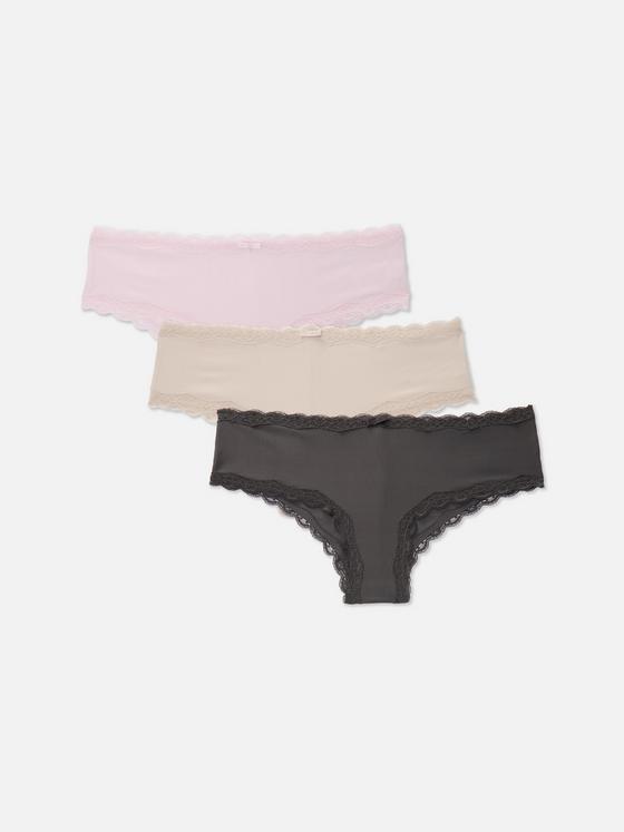 3pk Microfibre Lace Trim Hipster Briefs
